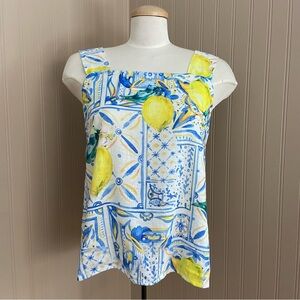 Bellambra Made in Italy Linen Viscose Blend Lemon Print Tank Top Women’s Large